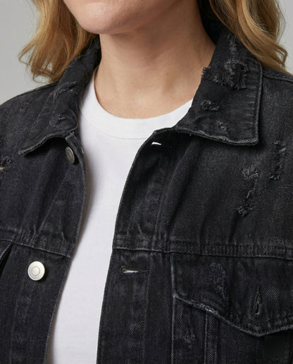 Retro Jeansjacke Fransen Metallknöpfe Blau
