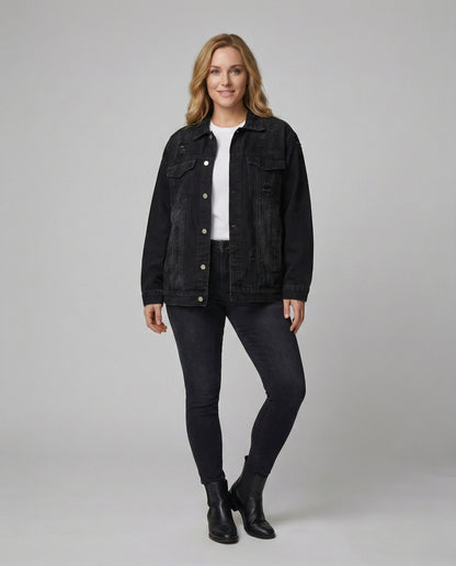 Retro Jeansjacke Fransen Metallknöpfe Blau - Norvielle