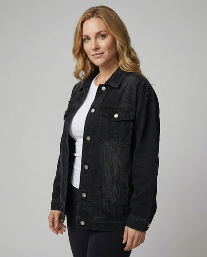 Retro Jeansjacke Fransen Metallknöpfe Blau