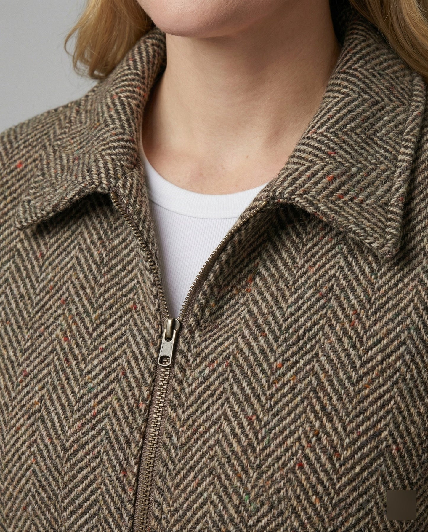 Wollblouson Damen Fischgratmuster Elastisch Reißverschluss