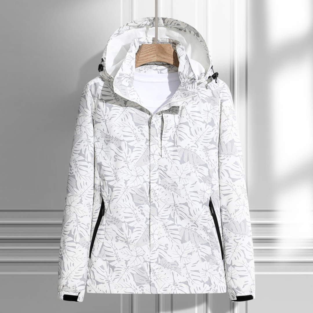 Damen Winterjacke Kapuze Blattmuster
