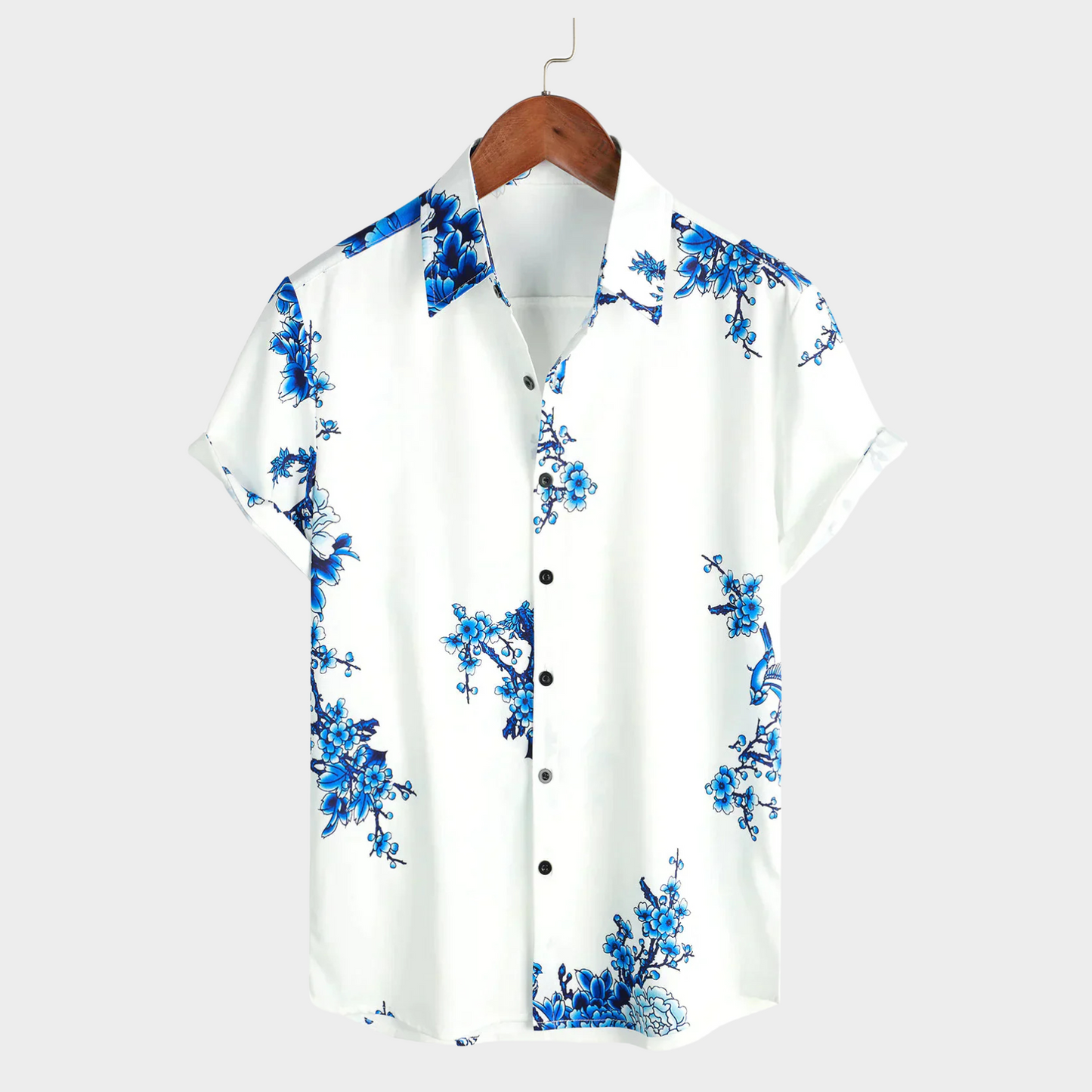 Männer Kurzarm Hemd Weiß Floral Sommerhemd - Norvielle