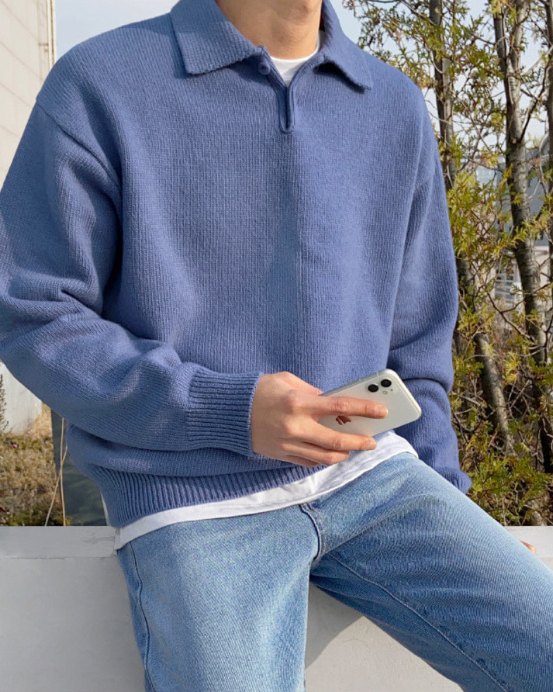 Herren Strickpullover Warm Wolle Polokragen