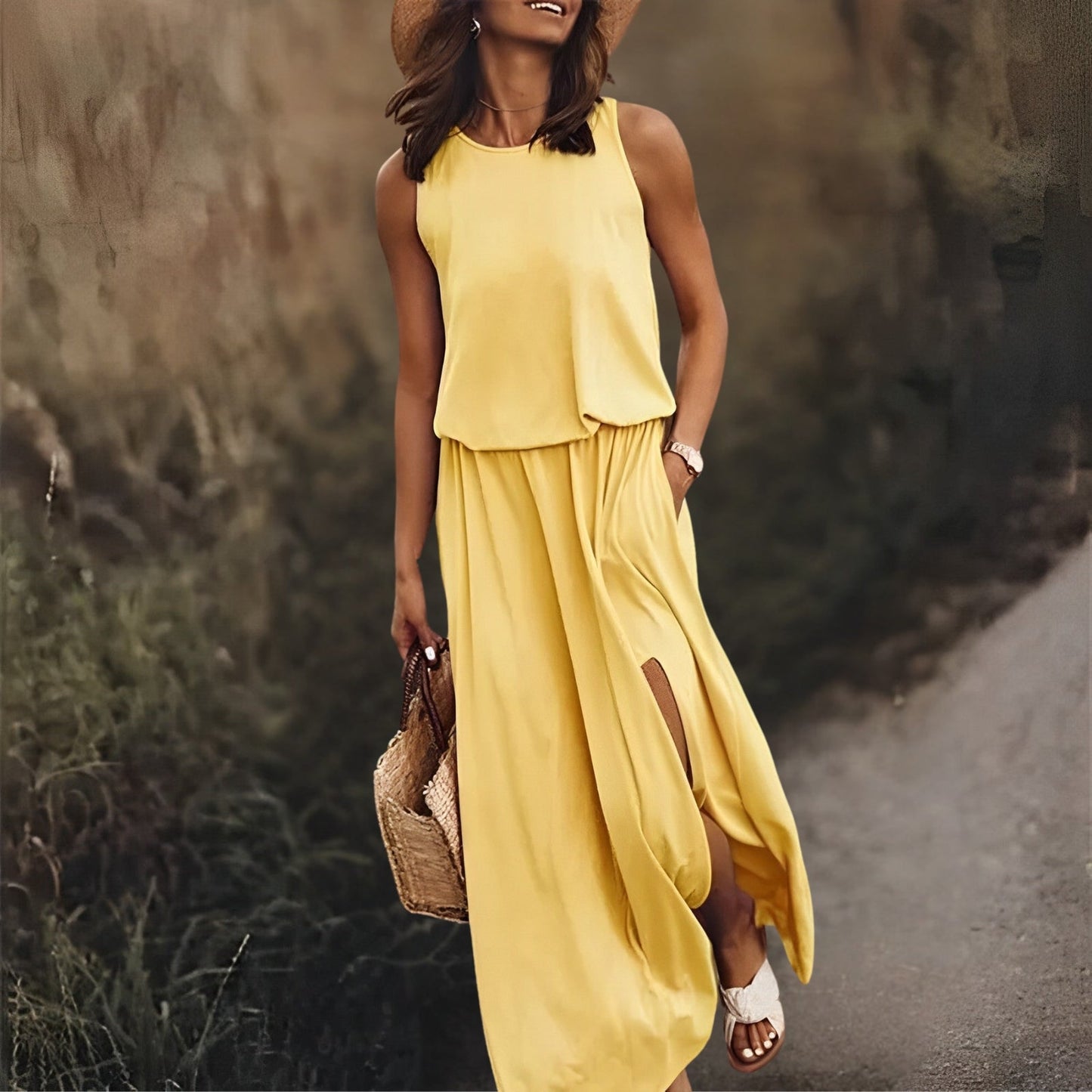 Damenkleid mit Schlitzaufschlag und Doppeltaschen
