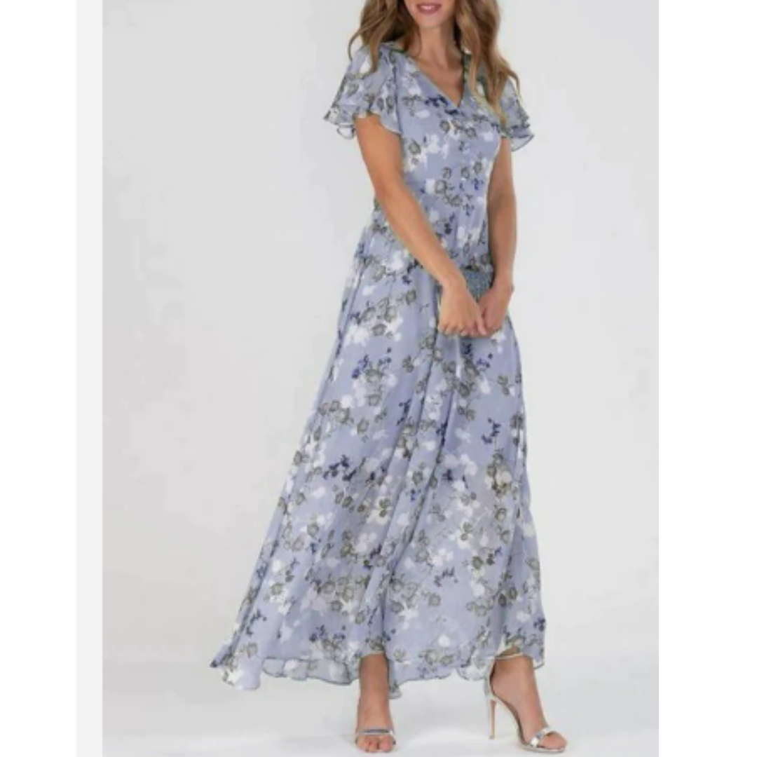 Damen Maxikleid Flatterärmlig Lang Boho Stil