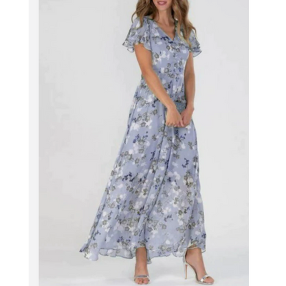 Damen Maxikleid Flatterärmlig Lang Boho Stil