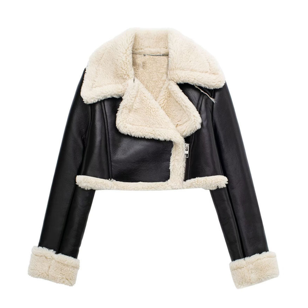 Damen Lederjacke Warmes Kunstleder