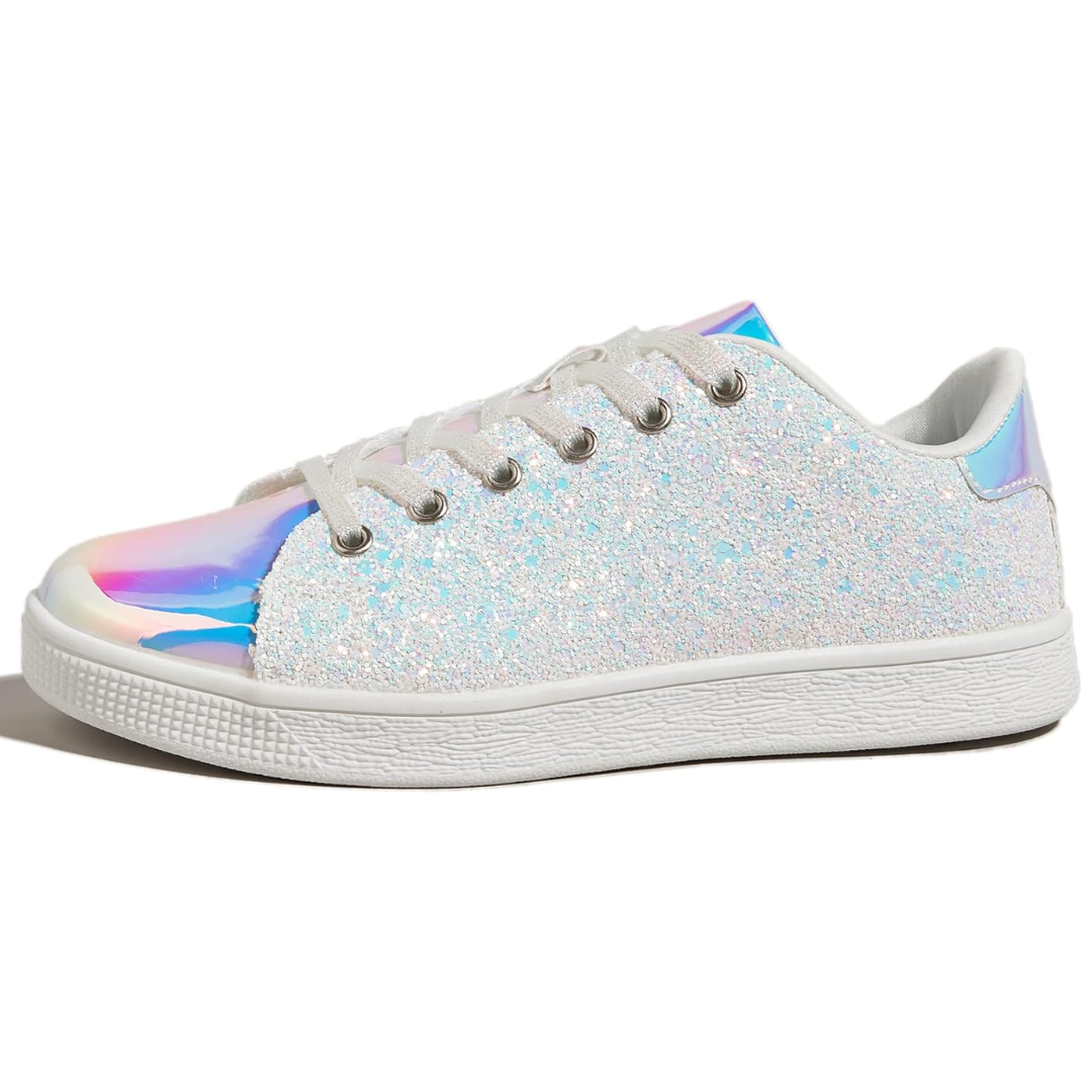 Damen Sneaker Glitzer Schnürschuhe