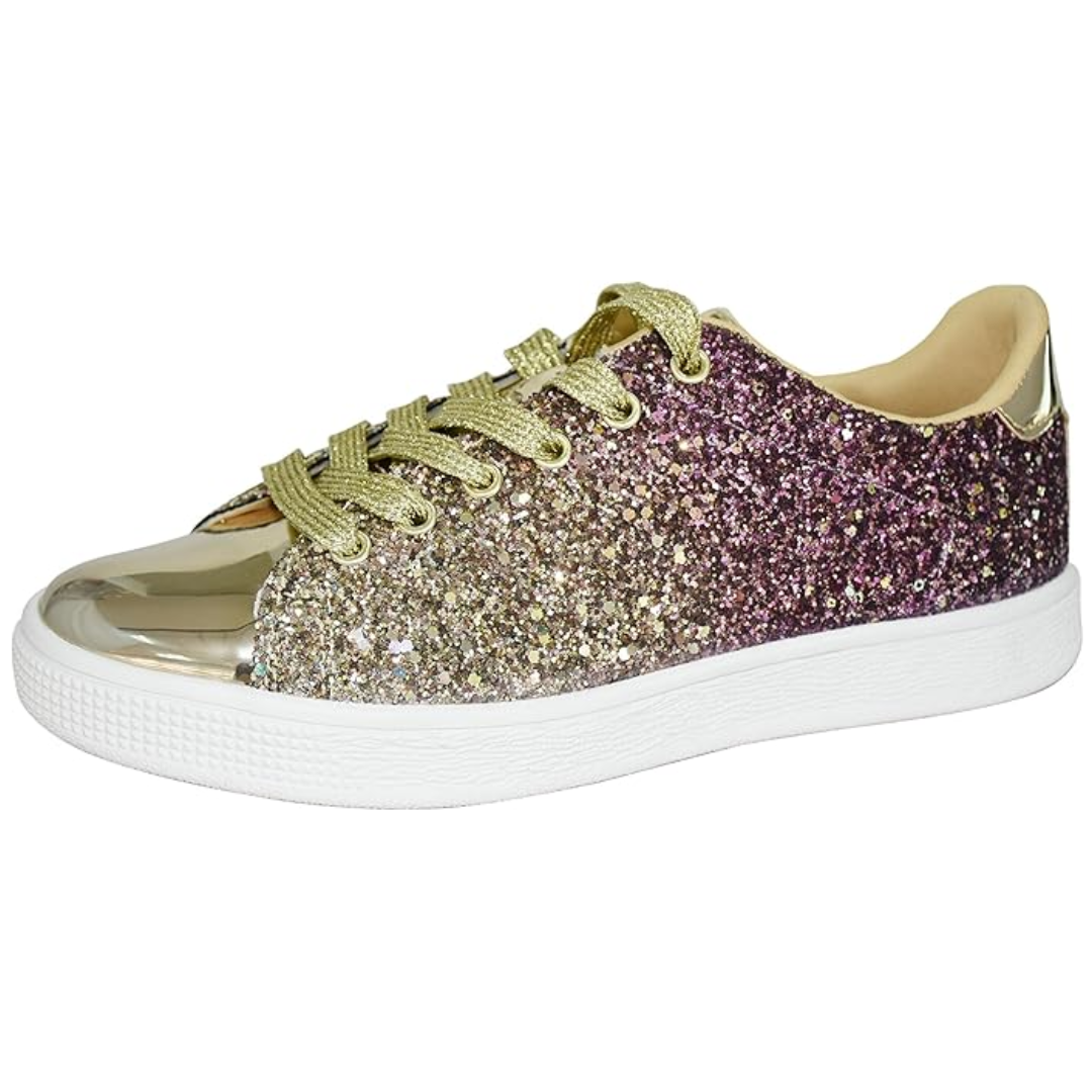 Damen Sneaker Glitzer Schnürschuhe