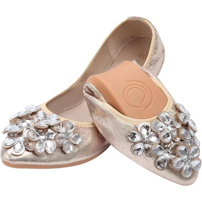 Ballerina Schuhe Flach mit Strass Schmuck Glitzernd