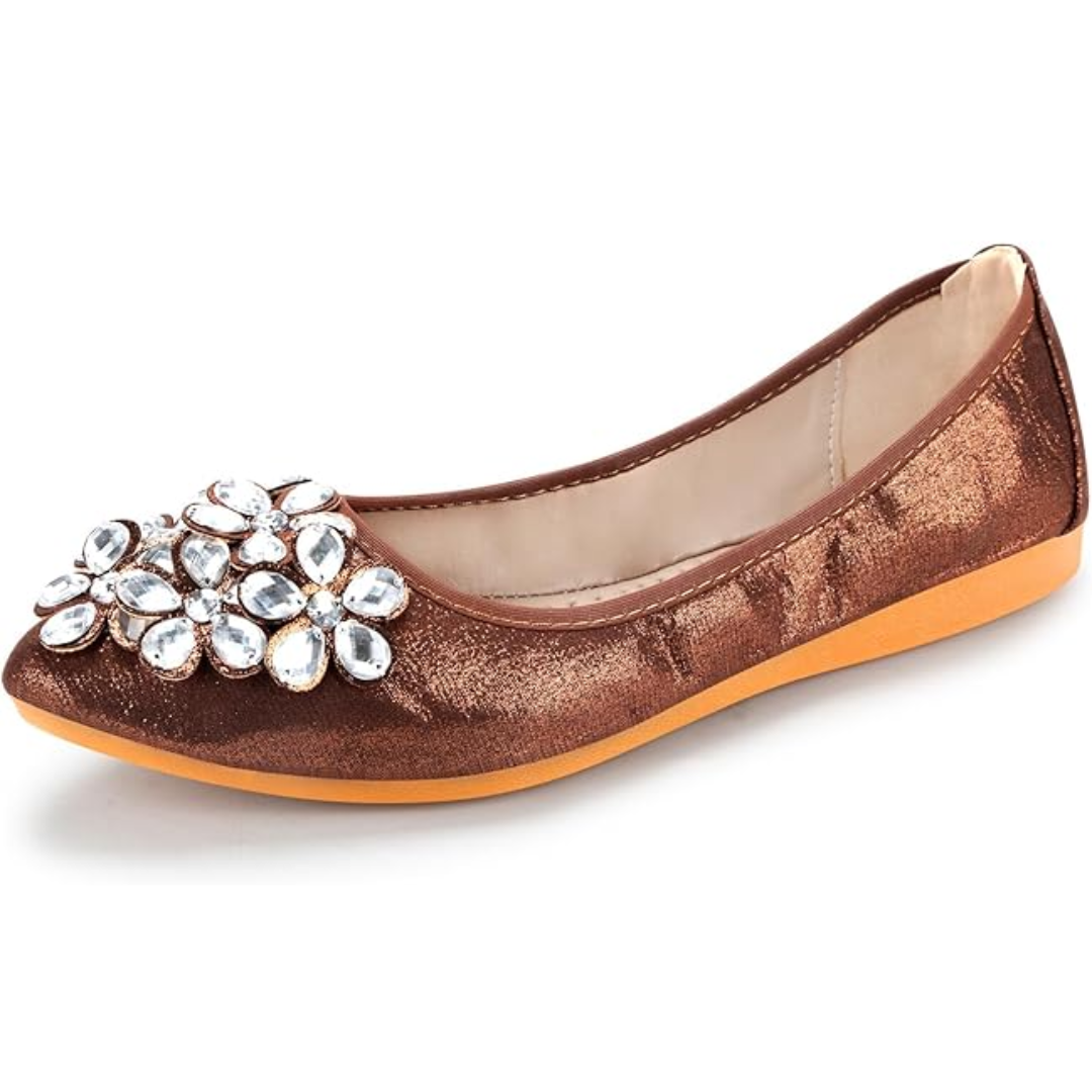 Ballerina Schuhe Flach mit Strass Schmuck Glitzernd