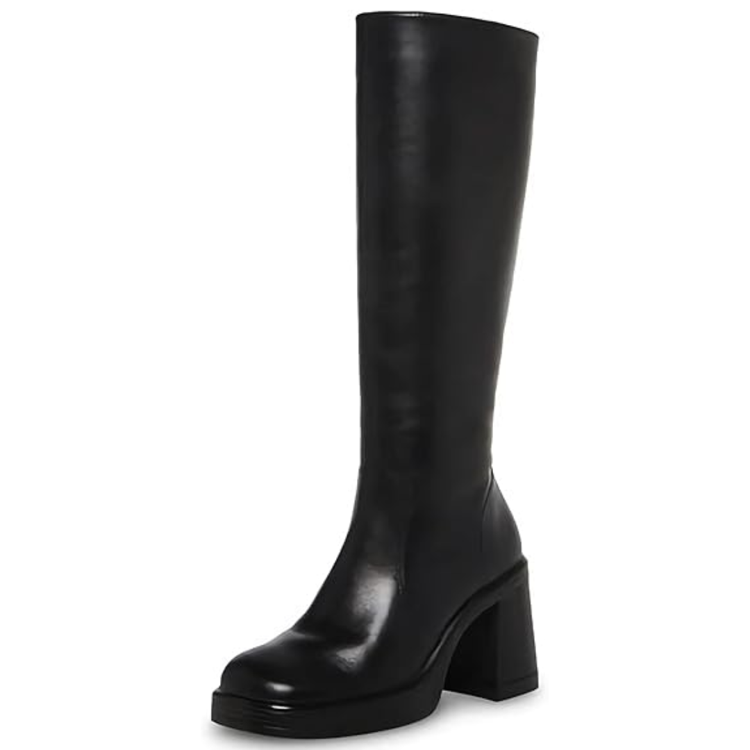 Damen Lederstiefel Plateau Absatz Blockabsatz