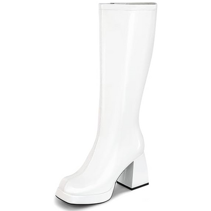 Damen Lederstiefel Plateau Absatz Blockabsatz