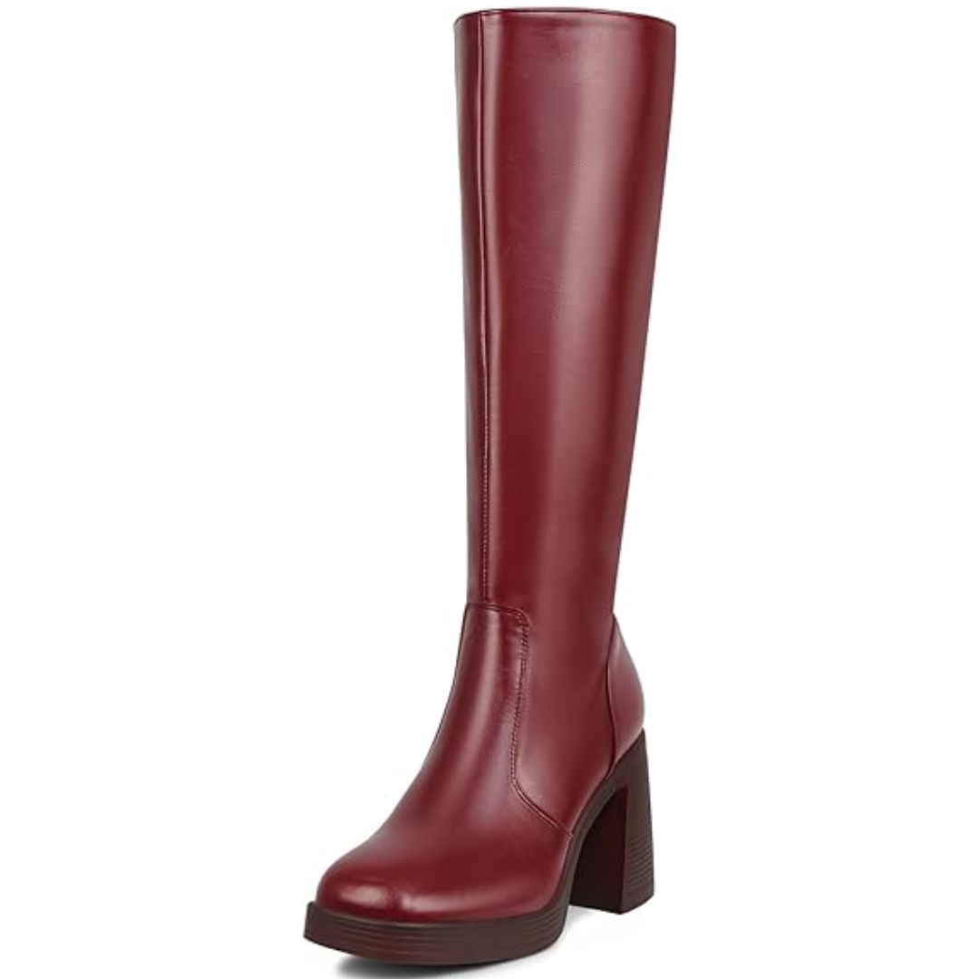 Damen Lederstiefel Plateau Absatz Blockabsatz