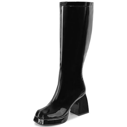 Damen Lederstiefel Plateau Absatz Blockabsatz