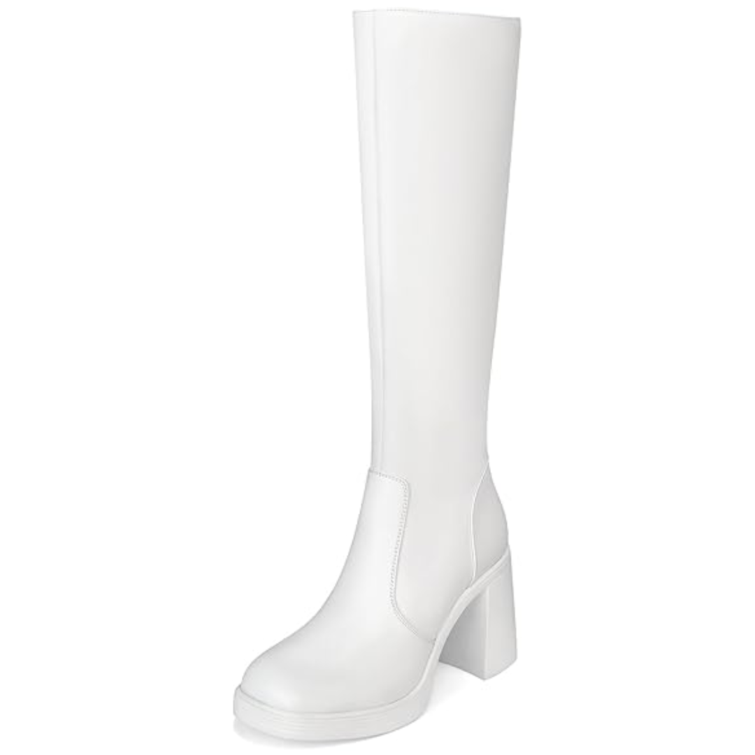 Damen Lederstiefel Plateau Absatz Blockabsatz