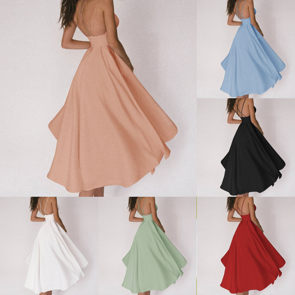 Damen Satin-Kleid Überkreuz-Träger Elegantes Design