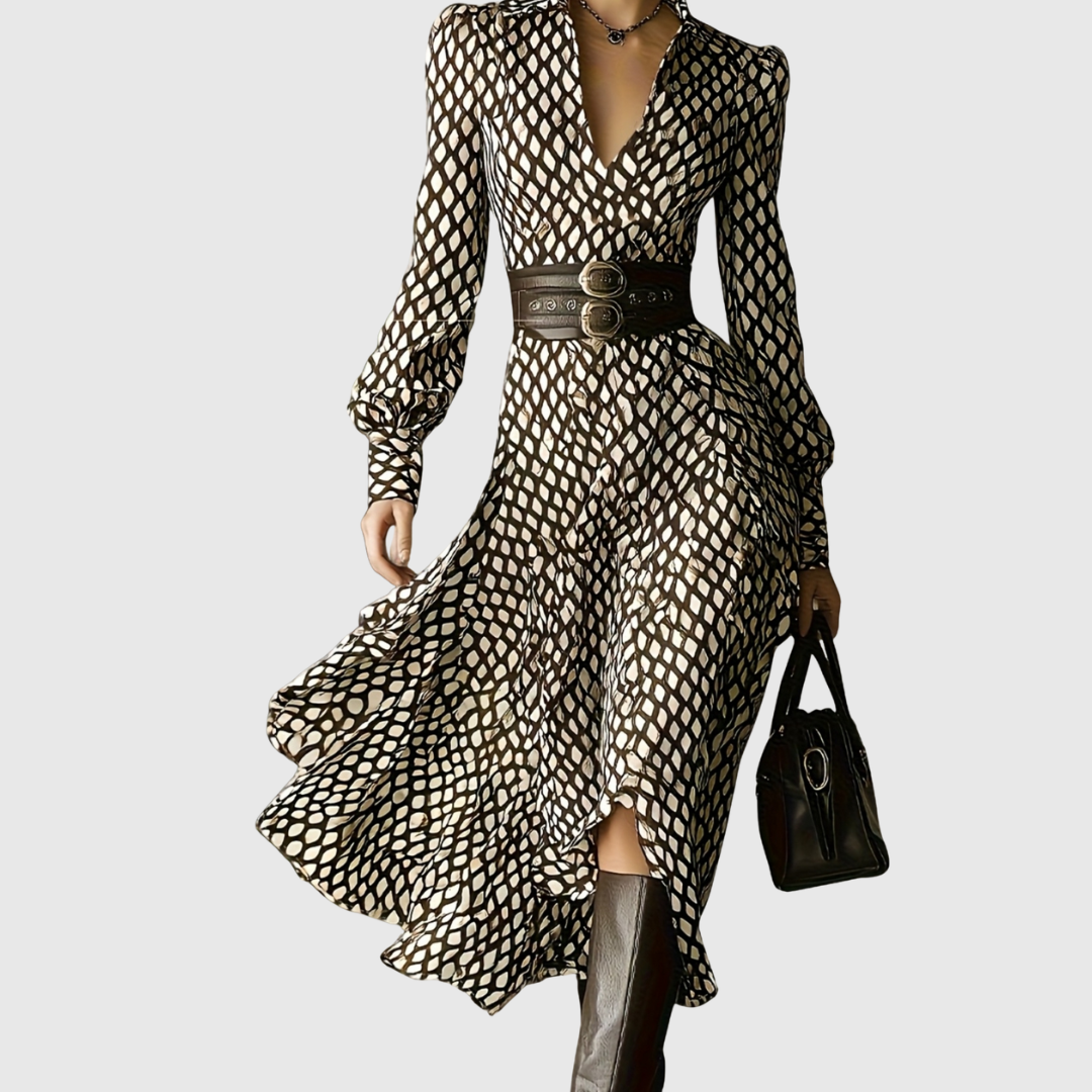 Damen Robe Rautenmuster Tailliert - Norvielle
