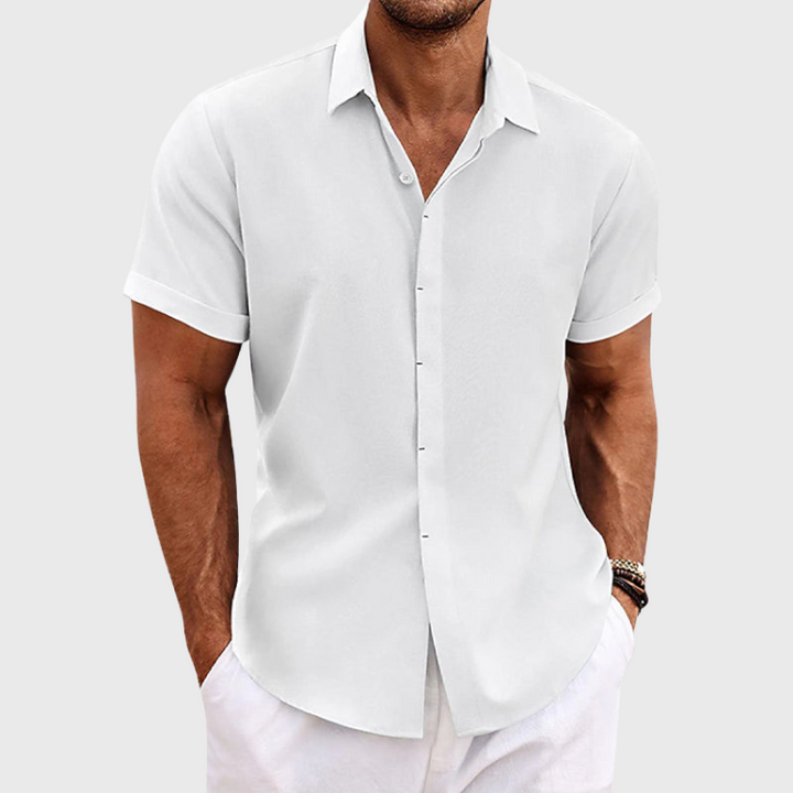 Herren Leinenhemd Kurzarm Modern Sommerweiß