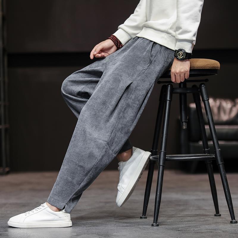 Herren Relaxed Fit Samthose Bequem Weite Bein