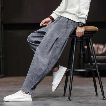 Herren Relaxed Fit Samthose Bequem Weite Bein