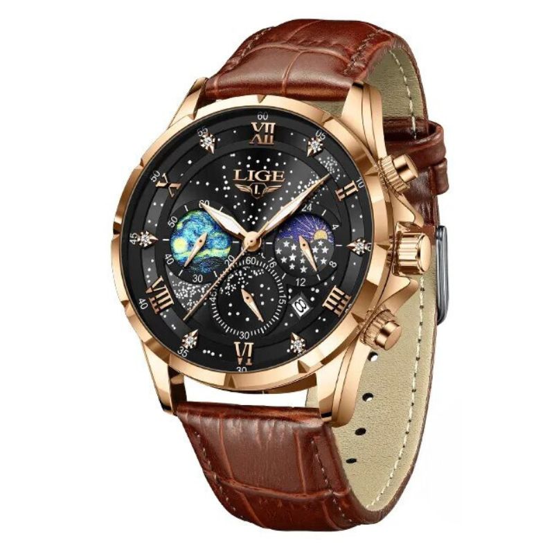 Herren Edelstahl Chronograph Armbanduhr