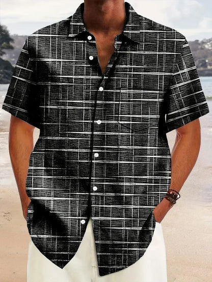 Herren Kariertes Kurzarmhemd Büroshirt Modern