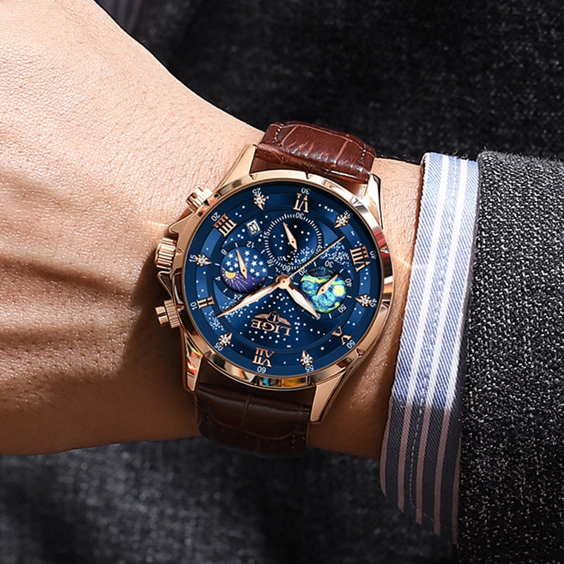 Herren Edelstahl Chronograph Armbanduhr