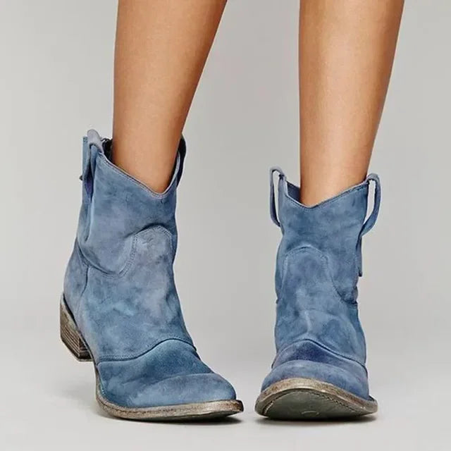 Damen Lederstiefeletten Vintage Western Schuhe