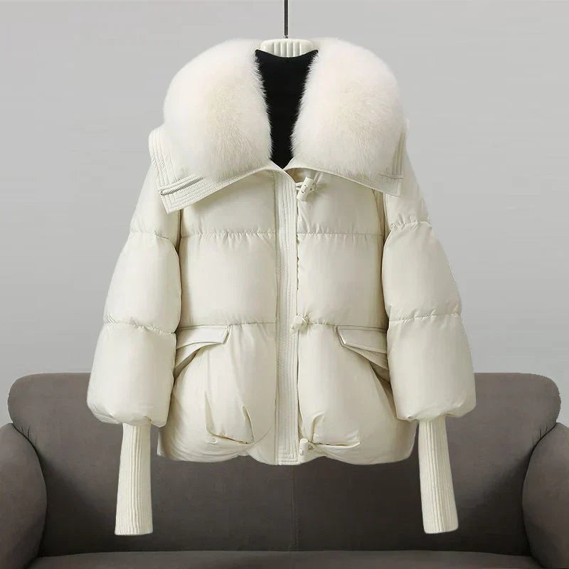 Damen Pufferjacke Warm Kunstpelz Kragen