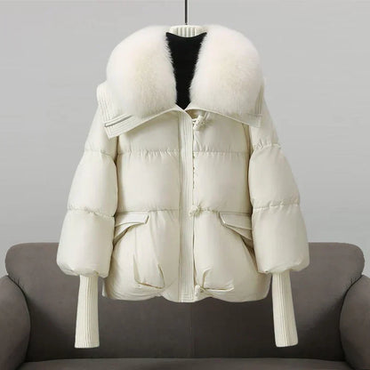 Damen Pufferjacke Warm Kunstpelz Kragen