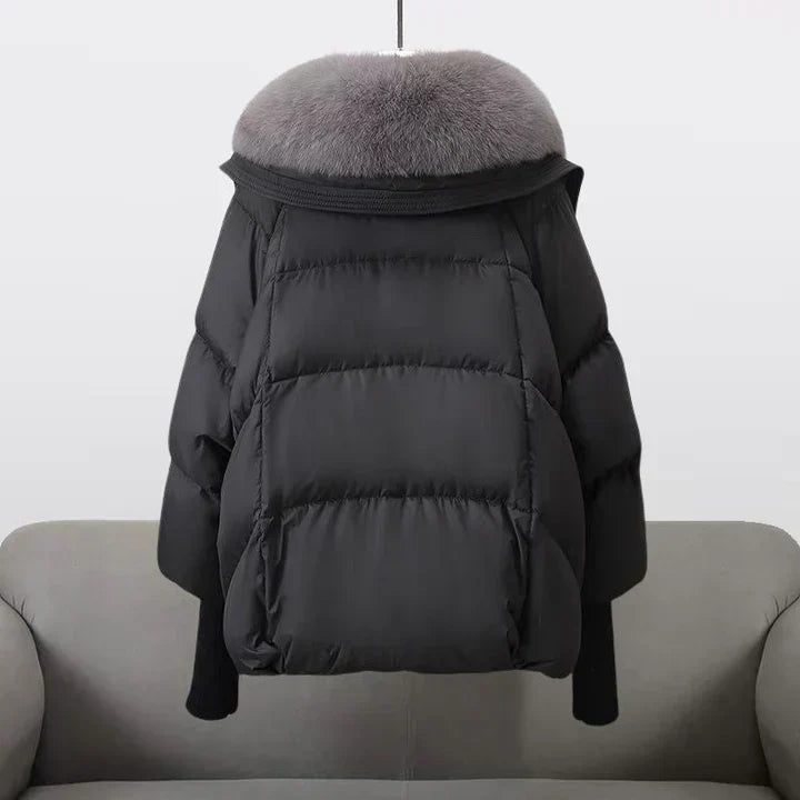 Damen Pufferjacke Warm Kunstpelz Kragen
