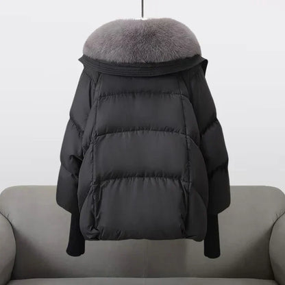 Damen Pufferjacke Warm Kunstpelz Kragen