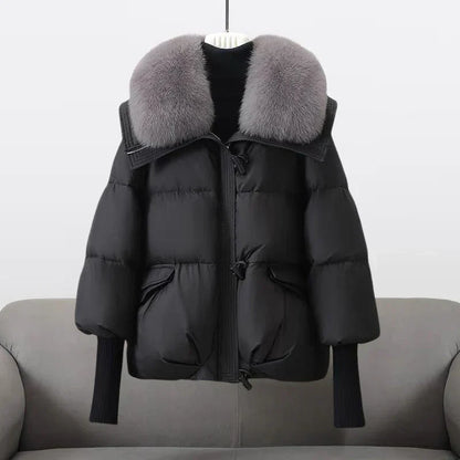 Damen Pufferjacke Warm Kunstpelz Kragen