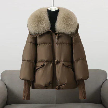 Damen Pufferjacke Warm Kunstpelz Kragen