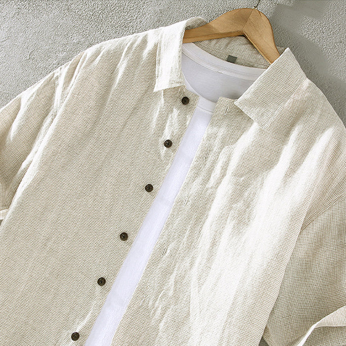 Herren Leinenhemd Bequem Elegant Sommerweiß