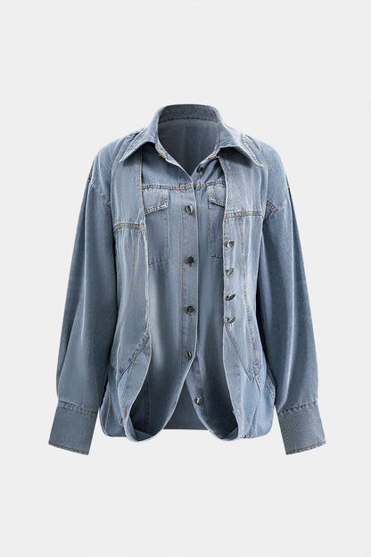 Damen Denim Hemd Oversized Knöpfe Lässig - Norvielle