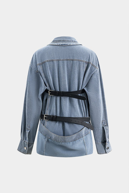 Damen Denim Hemd Oversized Knöpfe Lässig