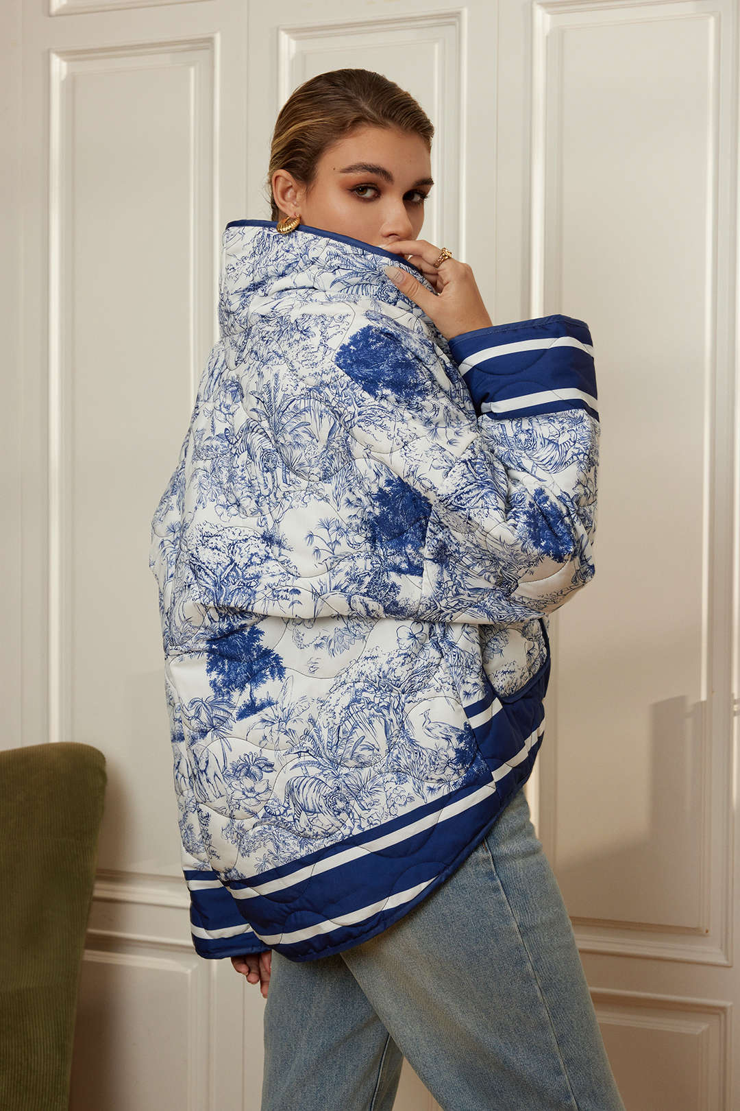 Damen Steppjacke Geblümt Blumenmuster Modern