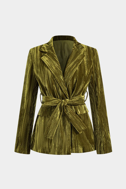 Damen Samtjacke Elegant Bindegürtel Schwarz - Norvielle