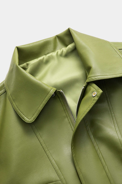 Damen Kunstlederjacke Grün Trendy