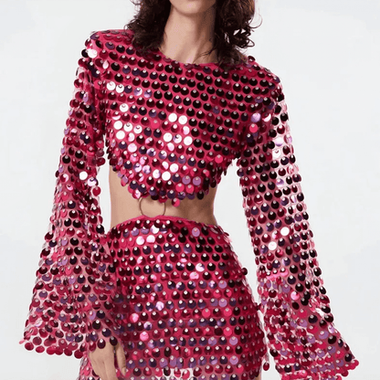 Glitzerndes Damen Minikleid Pailletten Cut-Out