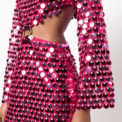 Glitzerndes Damen Minikleid Pailletten Cut-Out