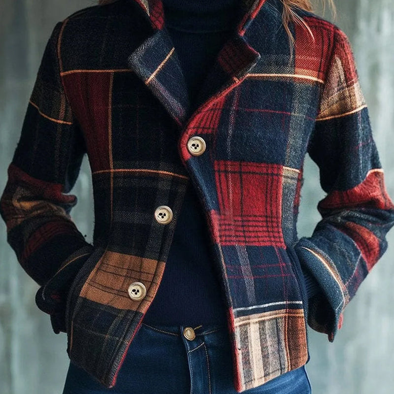 Damen Kurzmantel Wollmischung Karo Modern - Norvielle