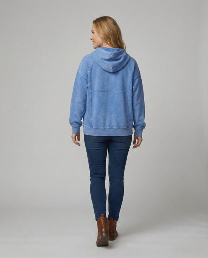 Blau Unisex Hoodie Oversized Kurzgeschnitten Baumwolle