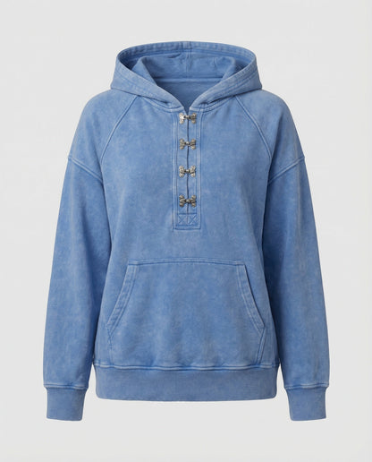 Blau Unisex Hoodie Oversized Kurzgeschnitten Baumwolle