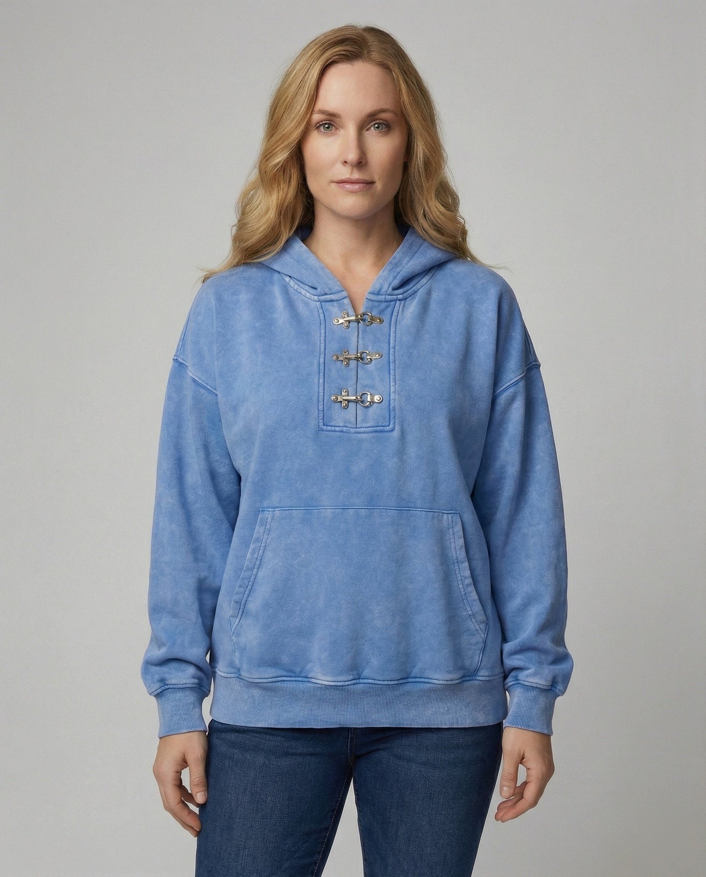 Blau Unisex Hoodie Oversized Kurzgeschnitten Baumwolle - Norvielle