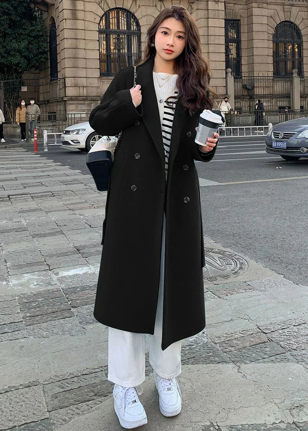Damen Wollmantel Modern Lässig Winter Schwarz - Norvielle