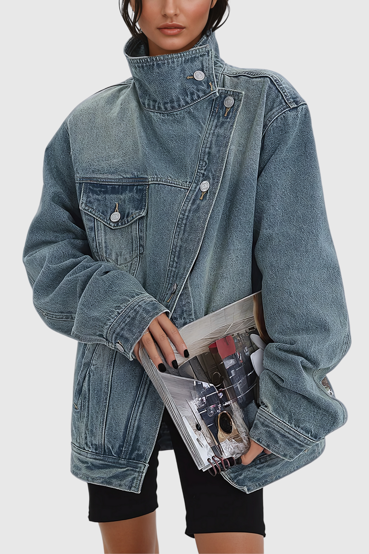 Damen Asymmetrische Oversized Jeansjacke Trend - Norvielle