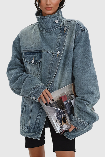 Damen Asymmetrische Oversized Jeansjacke Trend - Norvielle